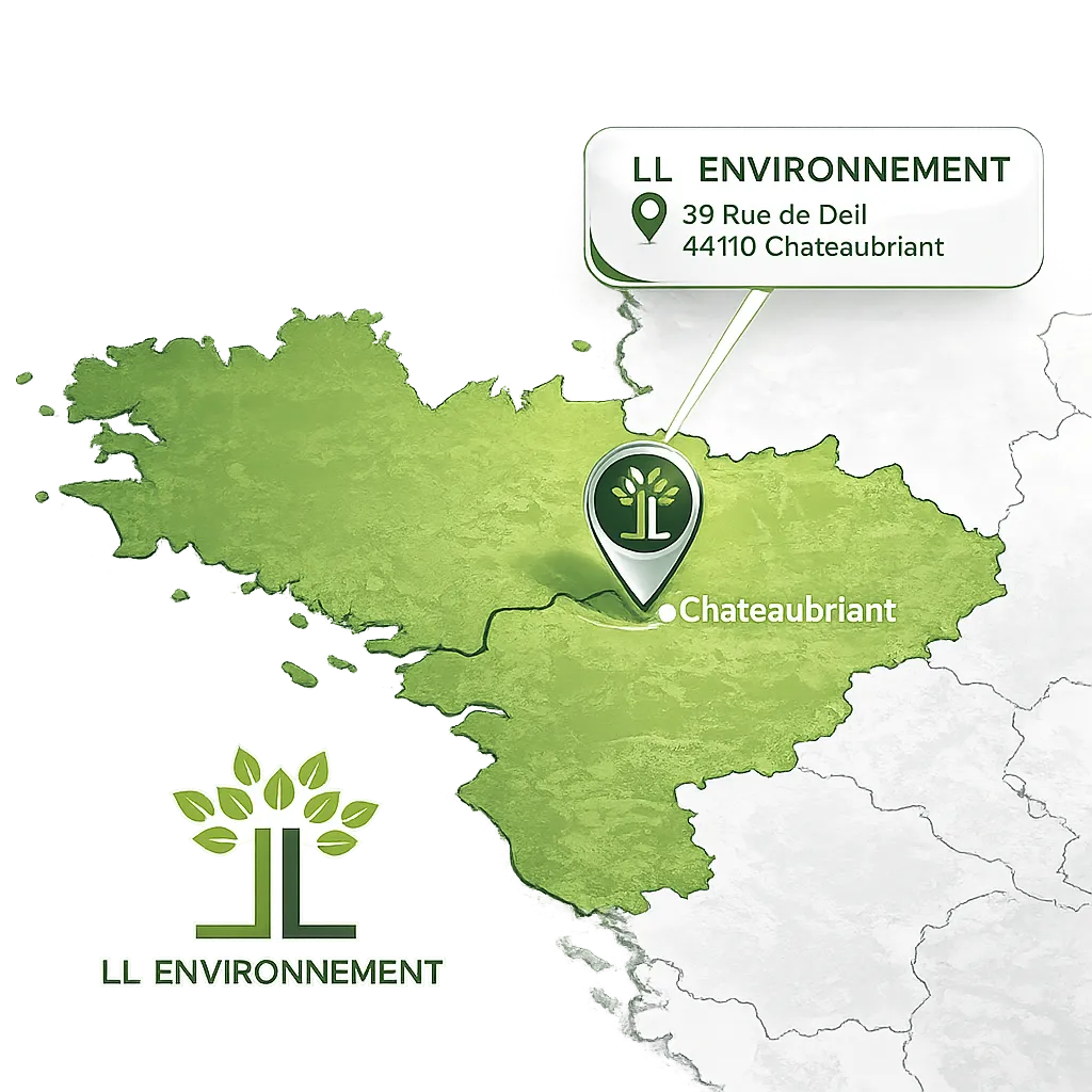 Carte de la zone d'intervention de LL Environnement en Pays de la Loire