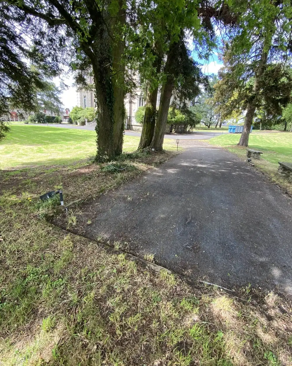 Le même parc après tonte et dégagement de l'allée